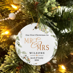 First Christmas Married Ornament | Ceramic Christmas Ornament | Circle Shape 1-side Printed