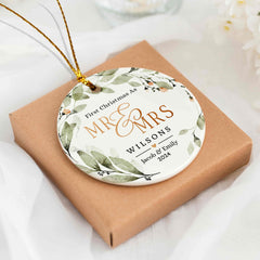 First Christmas Married Ornament | Custom Ceramic Ornament | Circle Shape 1-side Printed