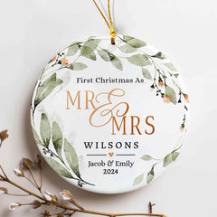 First Christmas Married Ornament | Custom Ceramic Ornament | Circle Shape 1-side Printed