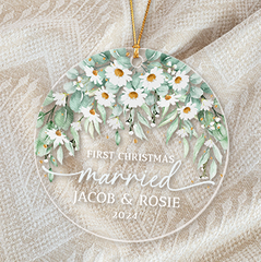 First Christmas Married Ornament | Custom Name Acrylic Ornament | Circle Shape 1-side Printed