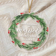 First Christmas Married First Christmas Married Ornament | Acrylic Ornament | Circle Shape 1-side Printed| Custom Name Acrylic Ornament | Circle Shape 1-side Printed (Copy)