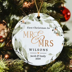 First Christmas Married Ornament | Custom Ceramic Ornament | Circle Shape 1-side Printed