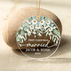 First Christmas Married Ornament | Custom Name Acrylic Ornament | Circle Shape 1-side Printed