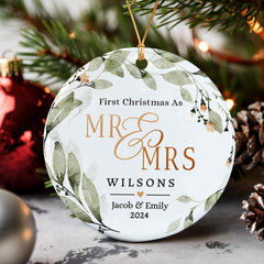 First Christmas Married Ornament | Custom Ceramic Ornament | Circle Shape 1-side Printed