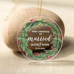 First Christmas Married First Christmas Married Ornament | Acrylic Ornament | Circle Shape 1-side Printed| Custom Name Acrylic Ornament | Circle Shape 1-side Printed (Copy)