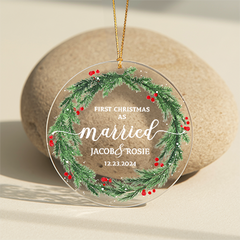 First Christmas Married First Christmas Married Ornament | Acrylic Ornament | Circle Shape 1-side Printed| Custom Name Acrylic Ornament | Circle Shape 1-side Printed (Copy)