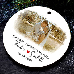 First Christmas Wedding Ornament | Married Ceramic Ornament With Custom Date | Circle Shape