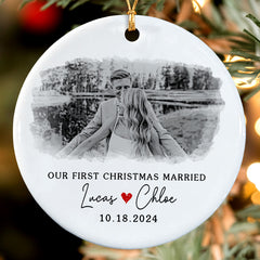 First Christmas Wedding Ornament | Wedding Ceramic Ornament With Custom Photo | Circle Shape