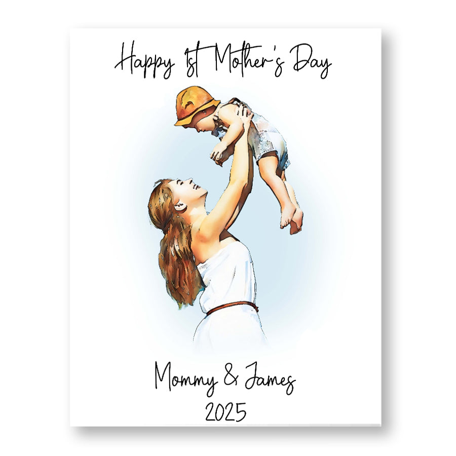 First Time Mothers Day Gift | First Mothers Day Canvas | Watercolor Photo Canvas For 1St Mother'S Day