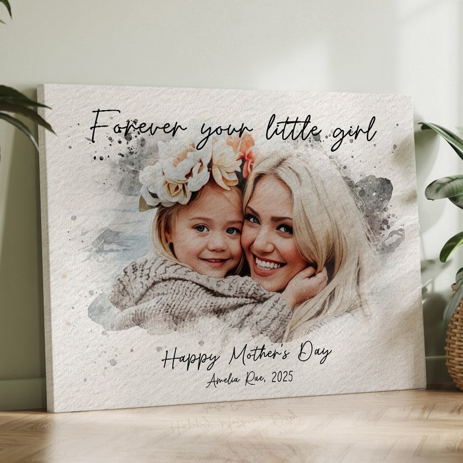 First Time Mothers Day Gift | Wall Art Canvas Ready To Hang | Personalized Watercolor Portrait Gift For New Mom