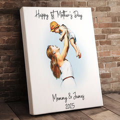 First Time Mothers Day Gift | First Mothers Day Canvas | Watercolor Photo Canvas For 1St Mother'S Day