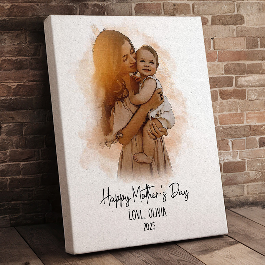 First Time Mothers Day Gift | Personalized Watercolor Portrait Gift For New Mom