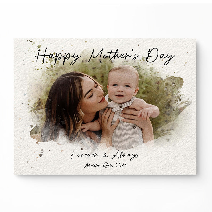 First Time Mothers Day Gift | First Mothers Day Canvas | Personalized Watercolor Portrait Gift For New Mom