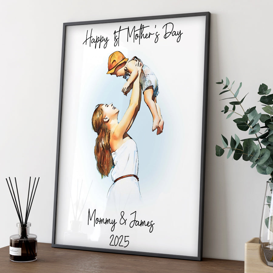 First Time Mothers Day Gift | First Mothers Day Canvas | Watercolor Photo Canvas For 1St Mother'S Day