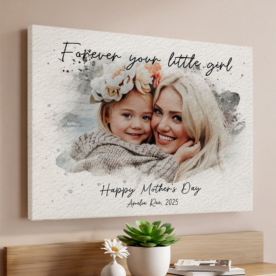 First Time Mothers Day Gift | Wall Art Canvas Ready To Hang | Personalized Watercolor Portrait Gift For New Mom
