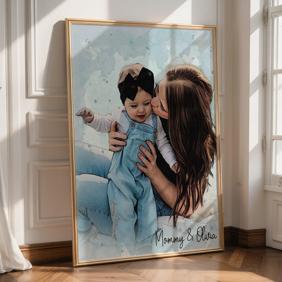 First Time Mothers Day Gift | Personalized Watercolor Portrait Gift For New Mom | Gifts For The First Time Mom