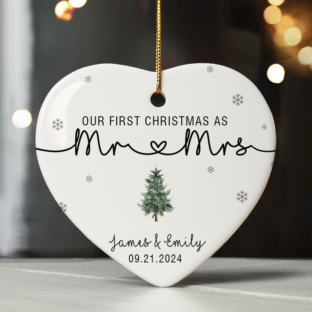 Just Married Ornament | Mr and Mrs Ceramic Ornament For Couple | Heart Shape