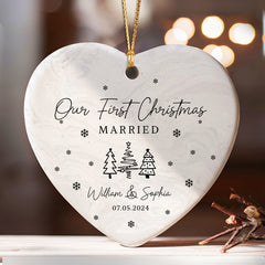 Just Married Ornament | Custom Map Ceramic Ornament For Couple | Heart Shape