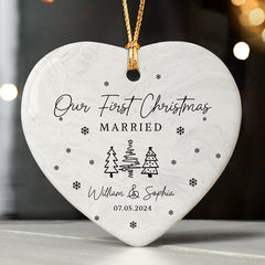 Just Married Ornament | Custom Map Ceramic Ornament For Couple | Heart Shape