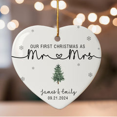 Just Married Ornament | Mr and Mrs Ceramic Ornament For Couple | Heart Shape
