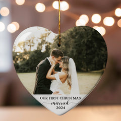 Just Married Ornament | Wedding Ceramic Ornament With Custom Photo | Heart Shape