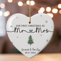 Just Married Ornament | Mr and Mrs Ceramic Ornament For Couple | Heart Shape