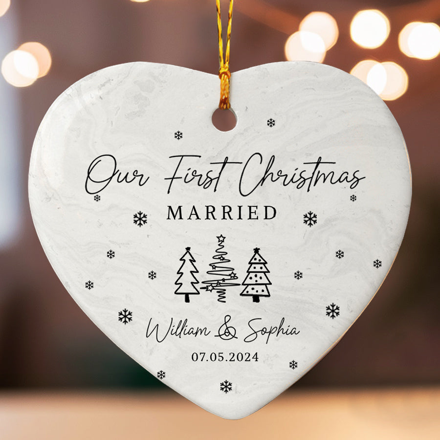 Just Married Ornament | Custom Map Ceramic Ornament For Couple | Heart Shape