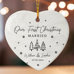 Just Married Ornament | Custom Map Ceramic Ornament For Couple | Heart Shape