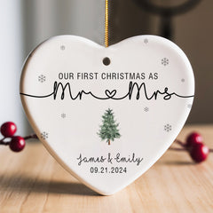 Just Married Ornament | Mr and Mrs Ceramic Ornament For Couple | Heart Shape