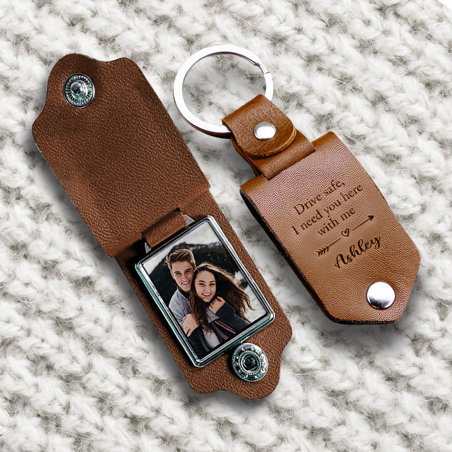 Custom Leather Keychain | Leather Photo Keychain | Keychain for Boyfriend