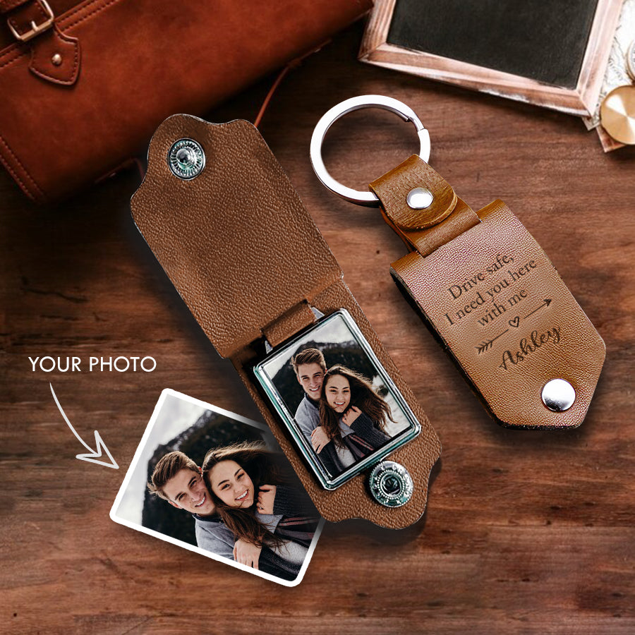 Custom Leather Keychain | Leather Photo Keychain | Keychain for Boyfriend