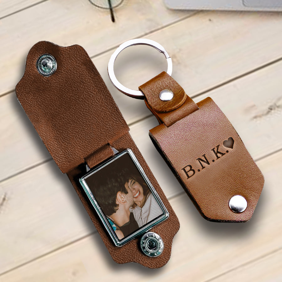 Customized Leather Keychain | Leather Photo Keychain | Keychain for Boyfriend