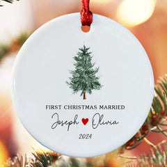 Married Christmas Ornament | Wedding Ceramic Ornament With Custom Name | Circle Shape
