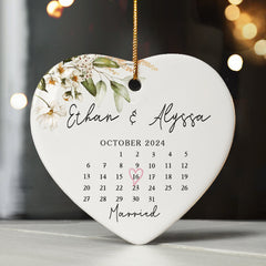Married Christmas Ornament | Ceramic Ornament With Custom Name | Heart Shape