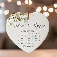 Married Christmas Ornament | Ceramic Ornament With Custom Name | Heart Shape