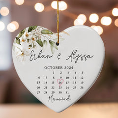 Married Christmas Ornament | Ceramic Ornament With Custom Name | Heart Shape
