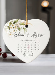 Married Christmas Ornament | Ceramic Ornament With Custom Name | Heart Shape