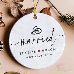 Married Ornament | White Ceramic Ornament | Circle Shape 1-side Printed