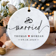 Married Ornament | White Ceramic Ornament | Circle Shape 1-side Printed