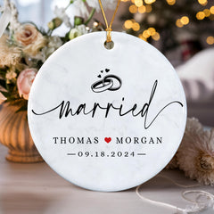 Married Ornament | White Ceramic Ornament | Circle Shape 1-side Printed
