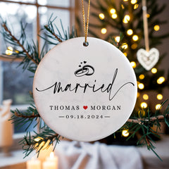 Married Ornament | White Ceramic Ornament | Circle Shape 1-side Printed