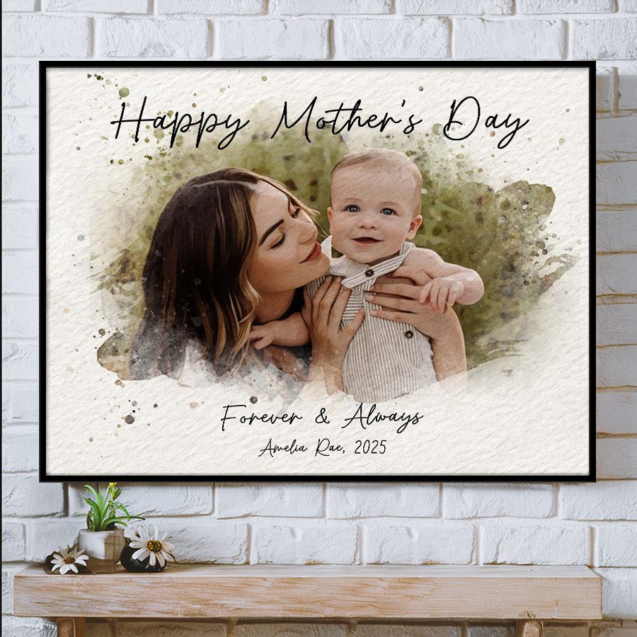 Personalized First Mothers Day Gift | First Mothers Day Canvas | Personalized Watercolor Portrait Gift For New Mom