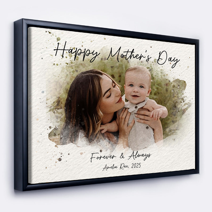 Personalized First Mothers Day Gift | First Mothers Day Canvas | Personalized Watercolor Portrait Gift For New Mom