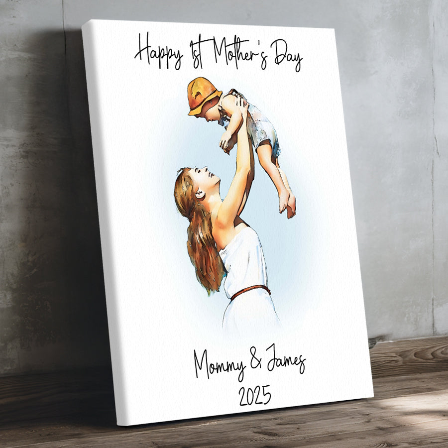Personalized First Mothers Day Gift | First Mothers Day Canvas | Watercolor Photo Canvas For 1St Mother'S Day