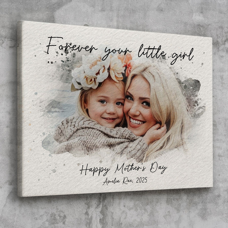 Personalized First Mothers Day Gift | Wall Art Canvas Ready To Hang | Personalized Watercolor Portrait Gift For New Mom