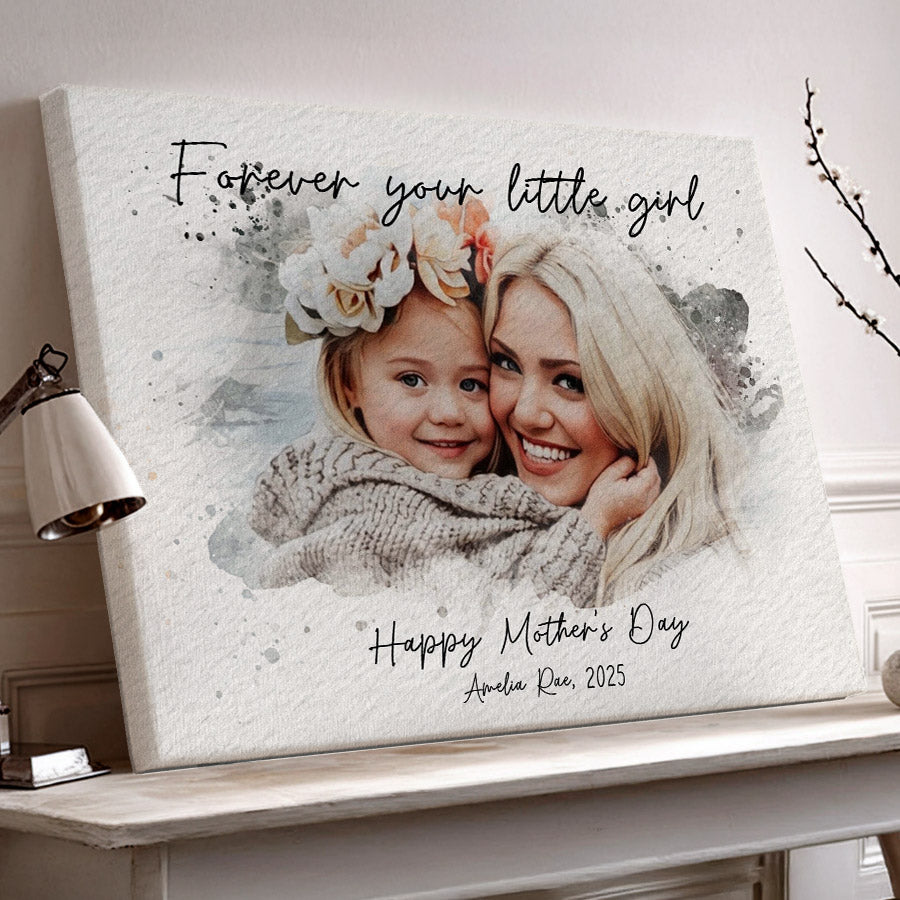 Personalized First Mothers Day Gift | Wall Art Canvas Ready To Hang | Personalized Watercolor Portrait Gift For New Mom