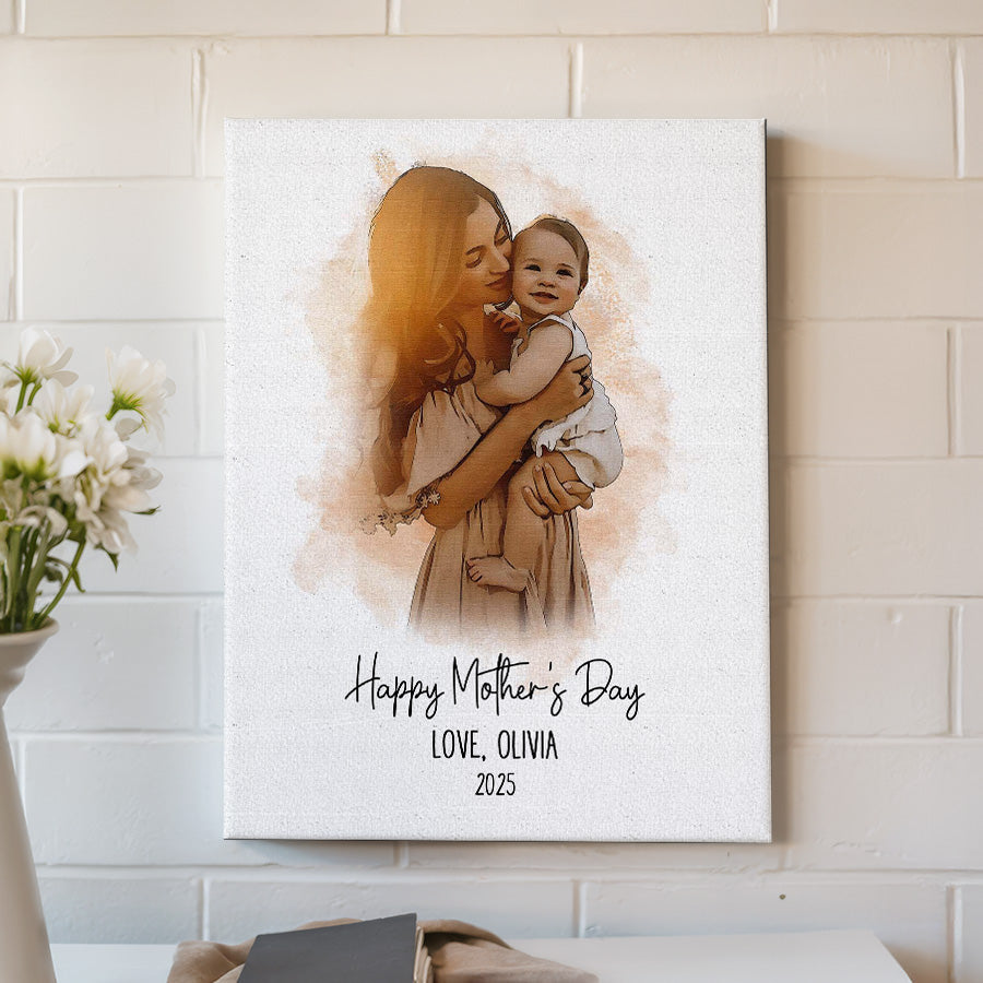 Personalized First Mothers Day Gift | Personalized Watercolor Portrait Gift For New Mom