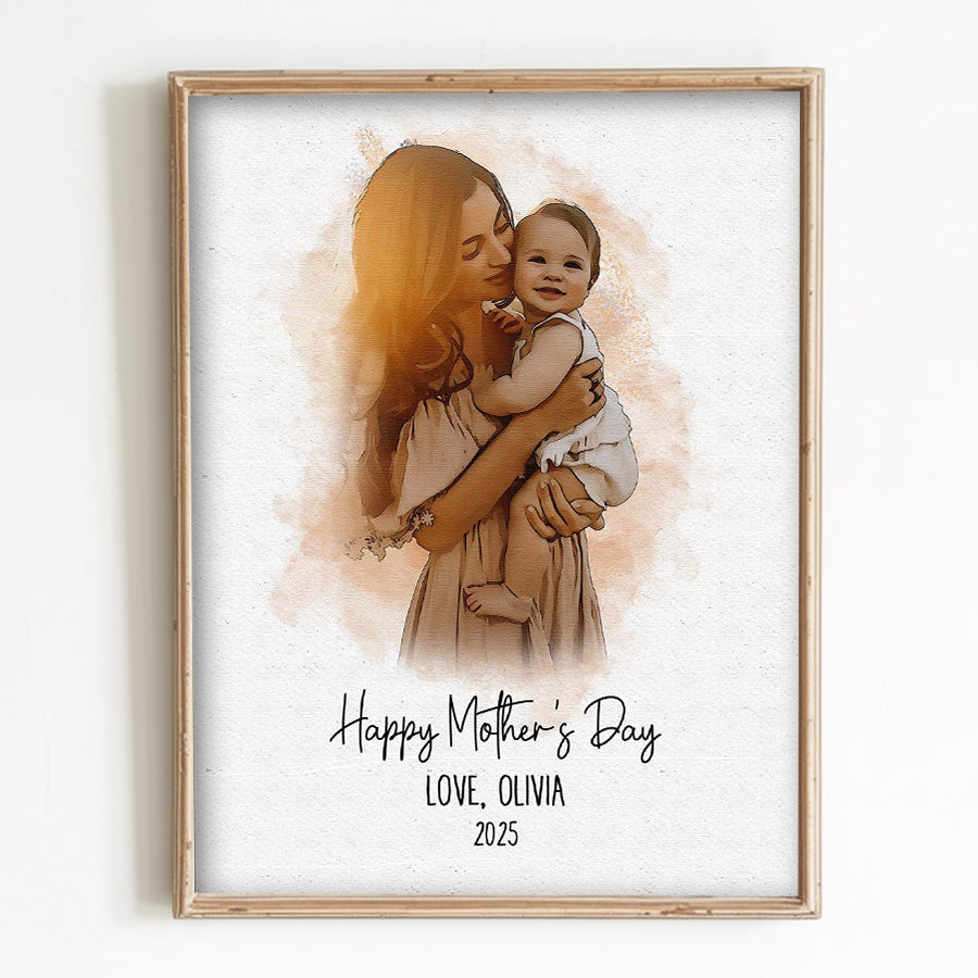 Personalized First Mothers Day Gift | Personalized Watercolor Portrait Gift For New Mom