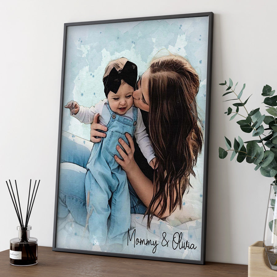 Personalized First Mothers Day Gift | Personalized Watercolor Portrait Gift For New Mom | Gifts For The First Time Mom