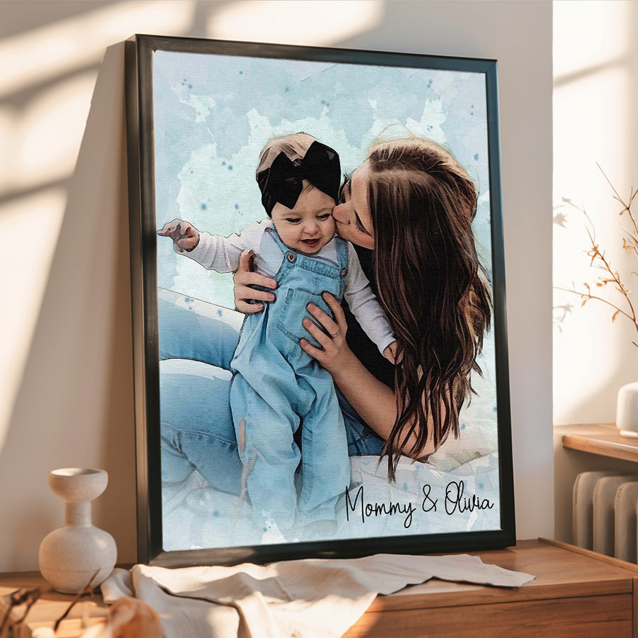 Personalized First Mothers Day Gift | Personalized Watercolor Portrait Gift For New Mom | Gifts For The First Time Mom